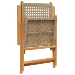 Berkfield Home Reclining Garden Chairs 8 pcs Beige Poly Rattan & Solid Wood - thumbnail 7