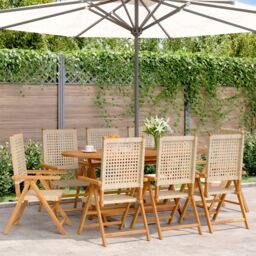 Berkfield Home Reclining Garden Chairs 8 pcs Beige Poly Rattan & Solid Wood - thumbnail 1