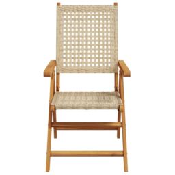 Berkfield Home Reclining Garden Chairs 8 pcs Beige Poly Rattan & Solid Wood - thumbnail 4