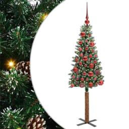 Berkfield Home Slim Christmas Tree with 150 LEDs Green & White 150 cm - thumbnail 2