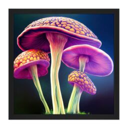 "Artery8 Wall Art Print Fantasy Magic Mushrooms Vibrant Colour Fungi Modern Square Framed Picture 16X16 Inch in Black - Size: W16"" x H16""" - thumbnail 1