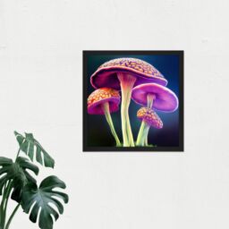"Artery8 Wall Art Print Fantasy Magic Mushrooms Vibrant Colour Fungi Modern Square Framed Picture 16X16 Inch in Black - Size: W16"" x H16""" - thumbnail 2