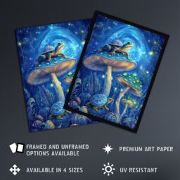 "Artery8 Turtle Frogs Magic Mushrooms Psychedelic Fantasy Framed Art Print in Blue - Size: W12"" x H16""" - thumbnail 2