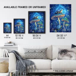 "Artery8 Turtle Frogs Magic Mushrooms Psychedelic Fantasy Framed Art Print in Blue - Size: W12"" x H16""" - thumbnail 3