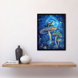 "Artery8 Turtle Frogs Magic Mushrooms Psychedelic Fantasy Framed Art Print in Blue - Size: W12"" x H16""" - thumbnail 4