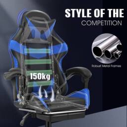 VOGREX Black & Blue Ergonomic PC Gaming Chair Lumbar Support Home Seat - thumbnail 4