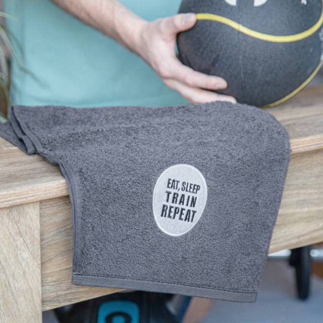 Duncan Stewart Eat, Sleep, Train, Repeat Gym Towel in Grey - image 1