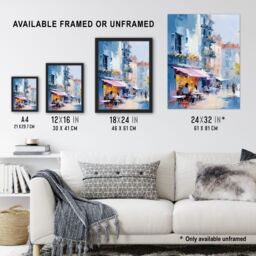 "Artery8 Wall Art Print Cafe Street in Paris Abstract Oil Painting Elegant Artwork Poster in Blue - Size: W18"" x H24""" - thumbnail 3