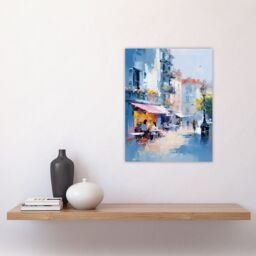 "Artery8 Wall Art Print Cafe Street in Paris Abstract Oil Painting Elegant Artwork Poster in Blue - Size: W18"" x H24""" - thumbnail 4