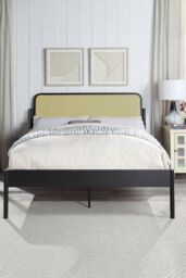 SlumberWorx Cheshunt Black Metal Rattan Headboard Bed Frame - Size: King - thumbnail 2