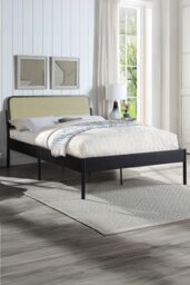 SlumberWorx Cheshunt Black Metal Rattan Headboard Bed Frame - Size: King