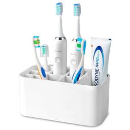 Kelvenix No Drill Toothbrush Holder Wall Mounted in White - thumbnail 1