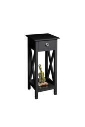 2-Tier Wooden Nightstand with Drawer & Shelf for Bed & Sofa Side in Black - thumbnail 6