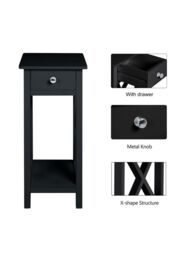 2-Tier Wooden Nightstand with Drawer & Shelf for Bed & Sofa Side in Black - thumbnail 5