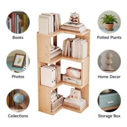 Kelvenix Corner Shelf Bookcase Storage Shelving Unit in Natural - Size: 0.6m2 - thumbnail 3
