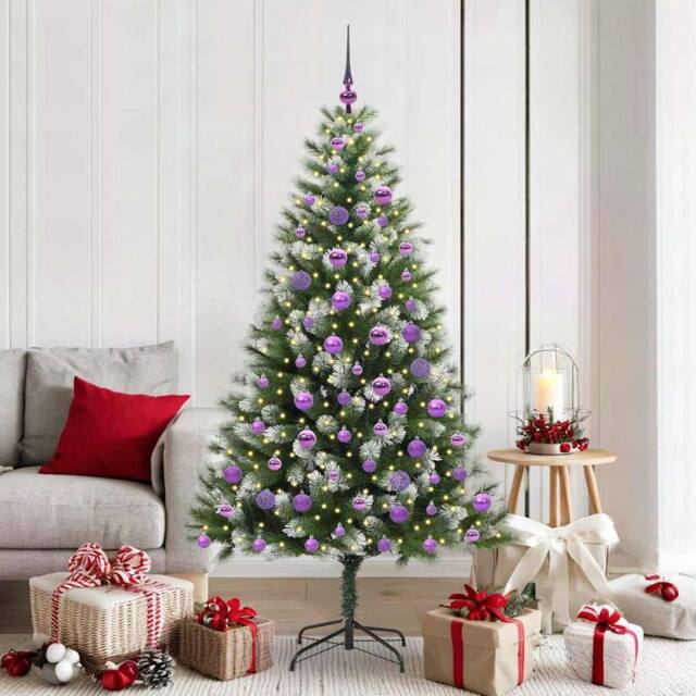 Berkfield Home Artificial Hinged Christmas Tree with Flocked Snow 180 cm in Green - image 1