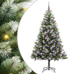 Berkfield Home Artificial Hinged Christmas Tree with Flocked Snow 180 cm in Green - thumbnail 2
