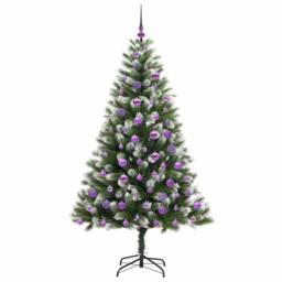 Berkfield Home Artificial Hinged Christmas Tree with Flocked Snow 180 cm in Green - thumbnail 4