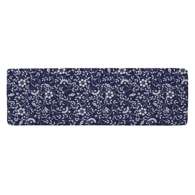 Benjamin Tate Design White Flowers On Navy Runner Rug in Natural - Size: 67 cm x 230 cm - image 1
