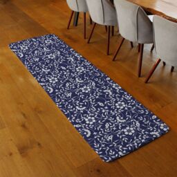 Benjamin Tate Design White Flowers On Navy Runner Rug in Natural - Size: 67 cm x 230 cm - thumbnail 2