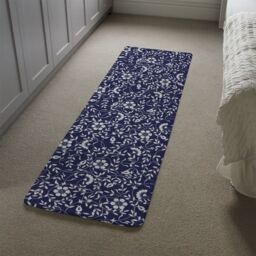 Benjamin Tate Design White Flowers On Navy Runner Rug in Natural - Size: 67 cm x 230 cm - thumbnail 4