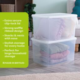 Wham Clip 3x 62L Rectangular Plastic Storage Boxes with Clip Lock Lids in Clear - thumbnail 2