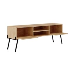 FWStyle Oak Effect TV Unit/Stand Push To Open Wide Design in Brown - thumbnail 4