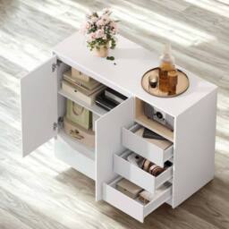 Pirlo Plush Modern Sideboard Buffet Cabinet Storage Furniture in White - thumbnail 5
