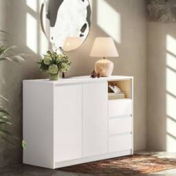 Pirlo Plush Modern Sideboard Buffet Cabinet Storage Furniture in White - thumbnail 7