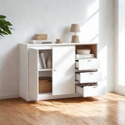 Pirlo Plush Modern Sideboard Buffet Cabinet Storage Furniture in White - thumbnail 1