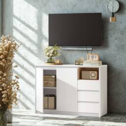 Pirlo Plush Modern Sideboard Buffet Cabinet Storage Furniture in White - thumbnail 3