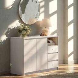 Pirlo Plush Modern Sideboard Buffet Cabinet Storage Furniture in White - thumbnail 4