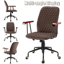 Costway Velvet Rocking Leisure Chair Adjustable Swivel Home Office Chair in Dark Brown - thumbnail 4