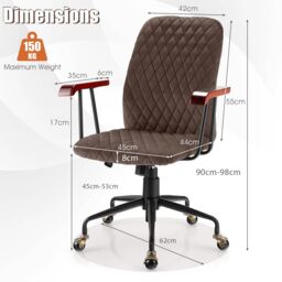 Costway Velvet Rocking Leisure Chair Adjustable Swivel Home Office Chair in Dark Brown - thumbnail 2