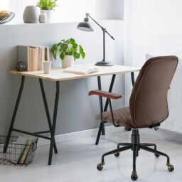 Costway Velvet Rocking Leisure Chair Adjustable Swivel Home Office Chair in Dark Brown - thumbnail 8