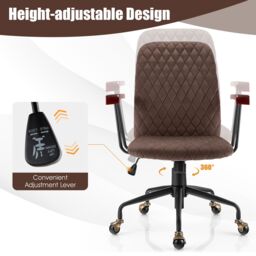 Costway Velvet Rocking Leisure Chair Adjustable Swivel Home Office Chair in Dark Brown - thumbnail 5