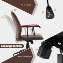 Costway Velvet Rocking Leisure Chair Adjustable Swivel Home Office Chair in Dark Brown - thumbnail 6