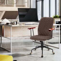 Costway Velvet Rocking Leisure Chair Adjustable Swivel Home Office Chair in Dark Brown - thumbnail 3