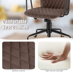 Costway Velvet Rocking Leisure Chair Adjustable Swivel Home Office Chair in Dark Brown - thumbnail 7