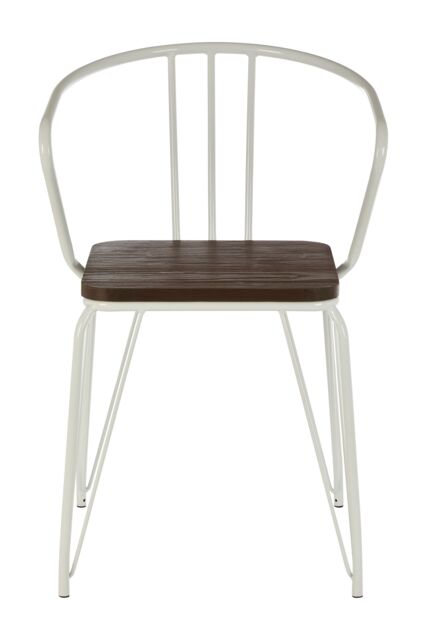 Orsina Sturdy Metal & Elm Wood Arm Chair, Accent Dining Arm Chair, Wooden Chair for Home, Office, Lounge in White - image 1