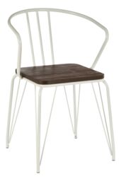 Orsina Sturdy Metal & Elm Wood Arm Chair, Accent Dining Arm Chair, Wooden Chair for Home, Office, Lounge in White - thumbnail 2
