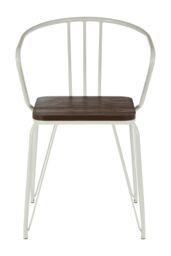Orsina Sturdy Metal & Elm Wood Arm Chair, Accent Dining Arm Chair, Wooden Chair for Home, Office, Lounge in White