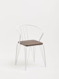 Orsina Sturdy Metal & Elm Wood Arm Chair, Accent Dining Arm Chair, Wooden Chair for Home, Office, Lounge in White - thumbnail 5