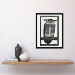 "Artery8 Stylised Horned Owl Samuel J De Mesquita Framed Wall Art Print in White - Size: W12"" x H16""" - thumbnail 4