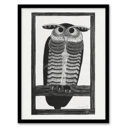 "Artery8 Stylised Horned Owl Samuel J De Mesquita Framed Wall Art Print in White - Size: W12"" x H16""" - thumbnail 1
