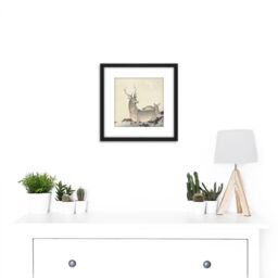Artery8 Ohara Koson Two Deer Japan Painting 8X8 Inch Square Wooden Framed Wall Art Print Picture with Mount in Black - thumbnail 2