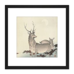 Artery8 Ohara Koson Two Deer Japan Painting 8X8 Inch Square Wooden Framed Wall Art Print Picture with Mount in Black - thumbnail 1