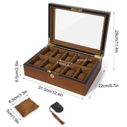 Kelvenix 10 Grids High Quality Watch Box, Watch Display & Storage Organizer in Brown - thumbnail 2