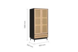 Birlea Croxley 2 Door Wardrobe Rattan 1 Drawer Croxley Mid Century Modern in Black - thumbnail 6