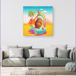 Warren Reed - Designer Sloth On A Beach Holiday Canvas in Yellow - Size: w40 inch x h40 inch - thumbnail 4